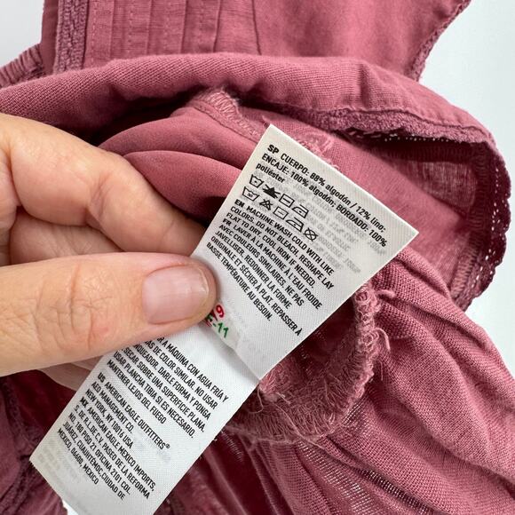 American Eagle Boho Square Neck Lace Detail Cropped Peplum Top Size Small - Picture 5 of 6